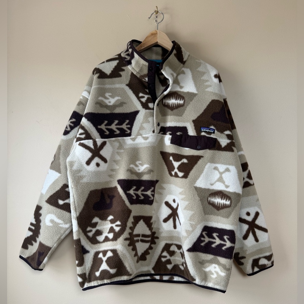 Patagonia Printed Synchilla Snap-T Pullover, Cave - El Cap Khaki - Mens XL